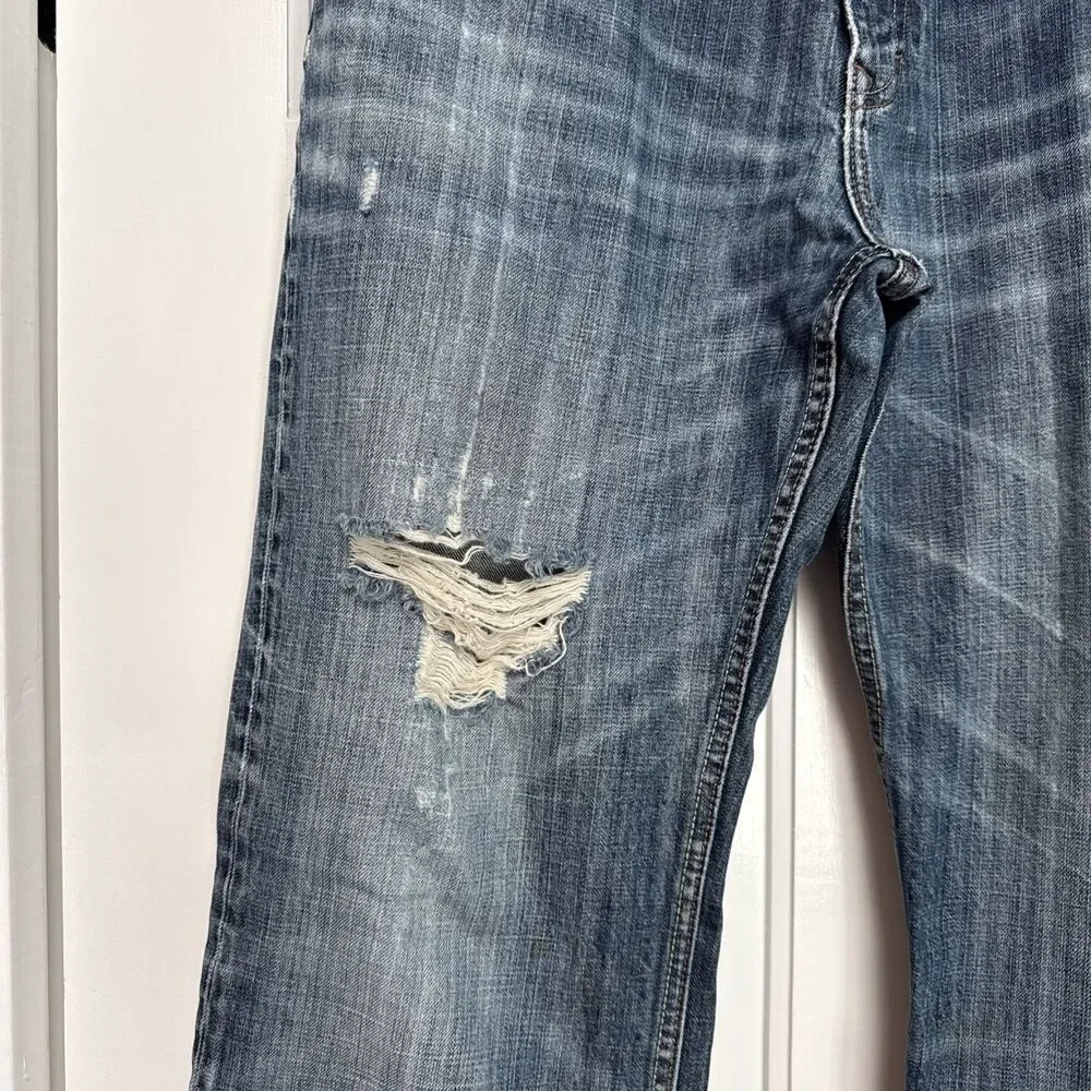 Banana Republic Mens Straight Fit Jeans Blue Distressed Denim Size 36 x 32